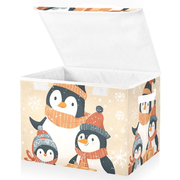 Cute Penguins Gifts Storage Basket for Shelves Foldable Container Organizer for Organizing Toys Clothes Books with Handles