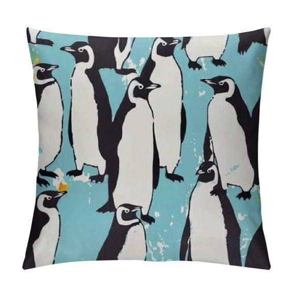 Cute Penguins Print Novelty Throw Pillow Covers Fun Cushion Cover Living Room Outdoor Sofa Bedroom