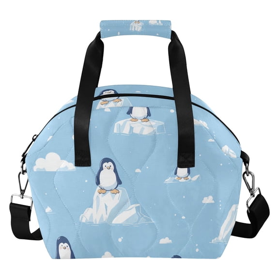 Cute Penguins Stand on Icebergs Insulated Lunch Bag Reusable Quilted Lunch Box Waterproof Leakproof Lunch Container