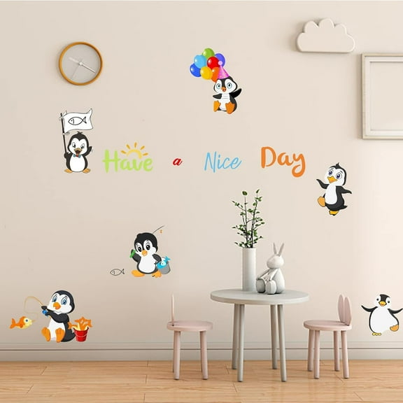 Cute Penguins Wall Stickers Removable Vinyl Wall Decals Quotes Wall Sticker for Nursery Bedroom Playroom Classroom Wall Decorations Home Indoor Window Door Decor Wall Art Decor