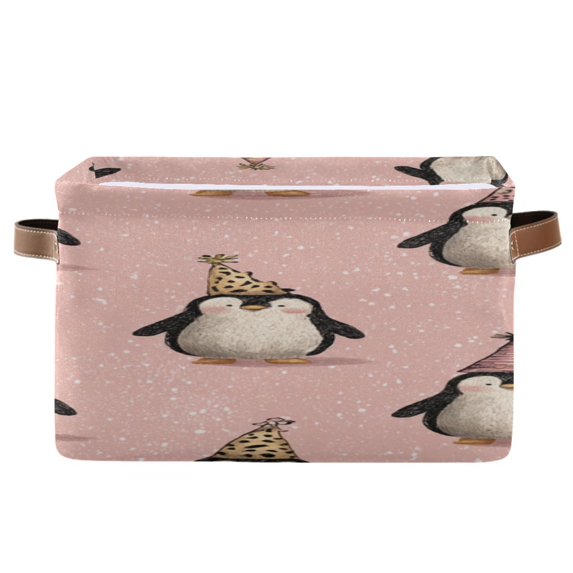 Cute Penguins in Christmas Party Square Storage Bins with Handles Collapsible Containing Box 1 Pack