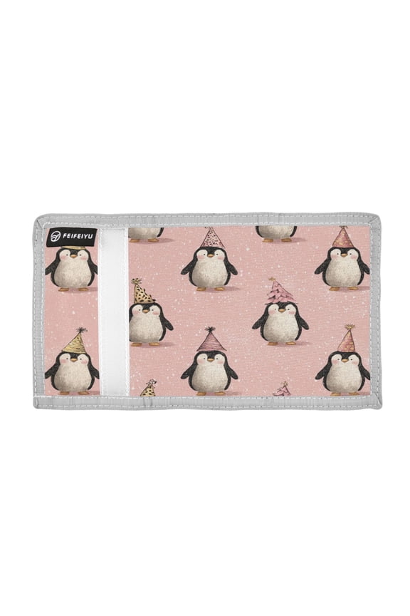 Cute Penguins in Christmas Party Trifold Wallets Card Holders Coin Pockets with Lanyards Portable Unisex