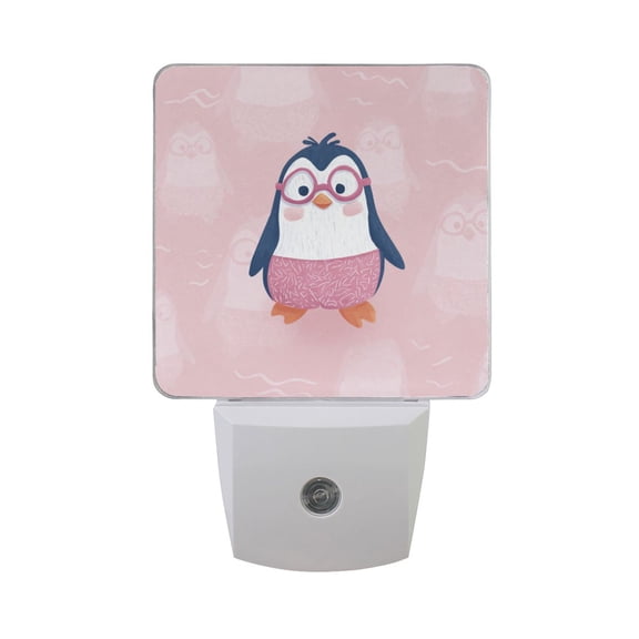 Cute Penguins in Pink Glasses LED Night Light with Smart Sensor Plug Into Wall Dusk to Dawn 2 packs