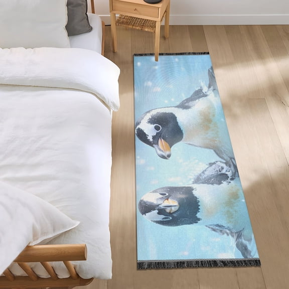 Cute Penguins in Water Runner Area Rug 2x6 Soft Non-Slip Washable Bedside Carpet for Hallway Bedroom Living Room Home Decor