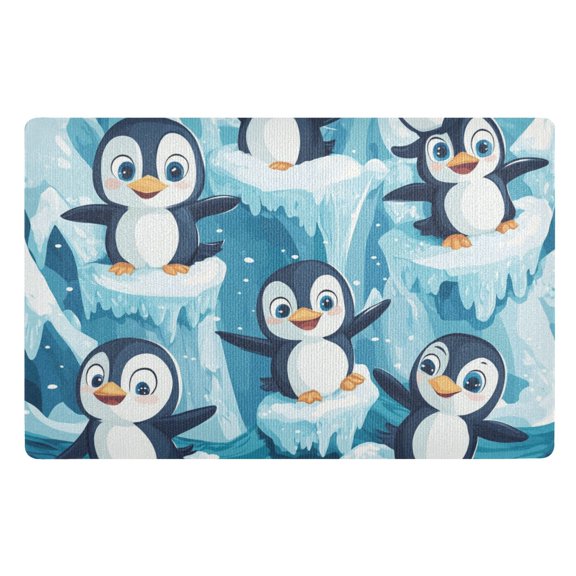Cute Penguins on Ice Floor Door Mat Outdoor Indoor for Home Entrance Welcome Mats 32"x20"