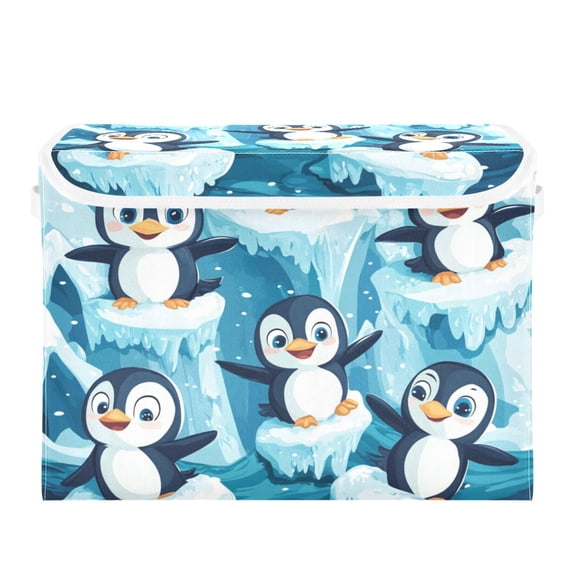 Cute Penguins on Ice Large Storage Bins with Linen Collapsible Lid Storage Box 16.7 x 12.6 x 11.8in
