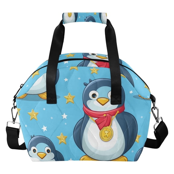 Cute Penguins with Gold Medals Stars Cartoon Insulated Lunch Bag Reusable Quilted Lunch Box Waterproof Leakproof Lunch Container