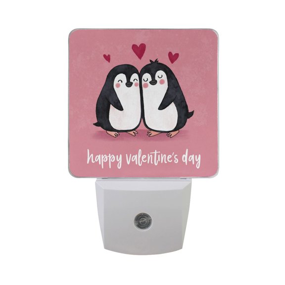 Cute Penguins with Hearts in Love Valentine LED Night Light Sensor Lamp Plug-in Adjustable Brightness 2 Pack