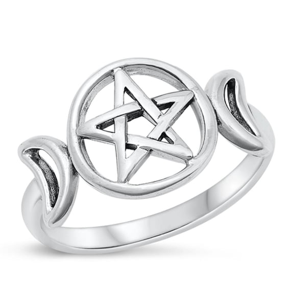 Cute Pentagram & Moon Ring .925 Chic Sterling Silver Band Jewelry Female Male Unisex Size 4