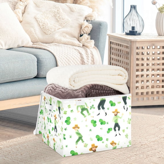 Cute People Patrick's Day Storage Basket Foldable Laundry Basket Shelf Kids Toy Storage Container Organizer with Handles