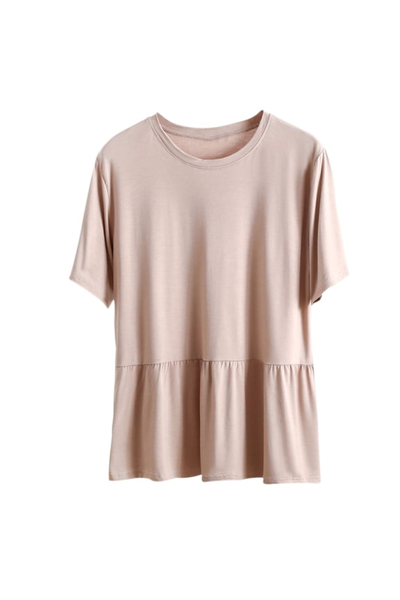 Cute Peplum Tops for Women Casual Round Neck Short Sleeve Tees Loose Fit Solid Color Babydoll Basic Soft Modal Swing T Shirts Tshirts Christmas Outfit