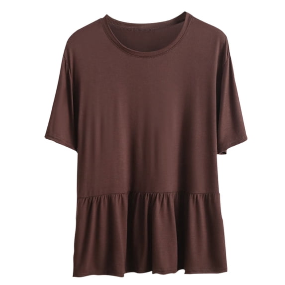 Cute Peplum Tops for Women Casual Round Neck Short Sleeve Tees Loose Fit Solid Color Babydoll Basic Soft Modal Swing T Shirts Tshirts Christmas Outfit