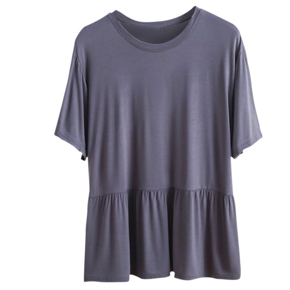 Cute Peplum Tops for Women Casual Round Neck Short Sleeve Tees Loose Fit Solid Color Babydoll Basic Soft Modal Swing T Shirts Tshirts Christmas Outfit