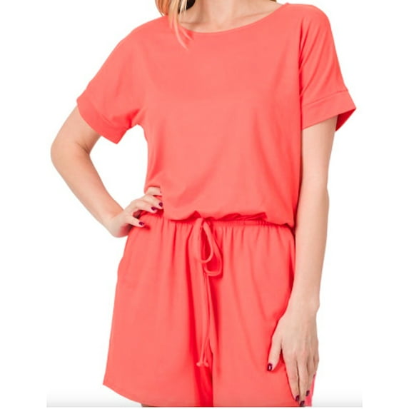 Cute Perfect Fit Plus Size Short Sleeve Round Neck Stretchy Elastic Waist Romper 1x, 2x, 3x