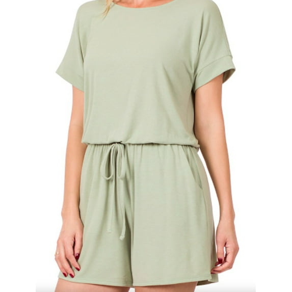 Cute Perfect Fit Plus Size Short Sleeve Round Neck Stretchy Elastic Waist Romper 1x, 2x, 3x