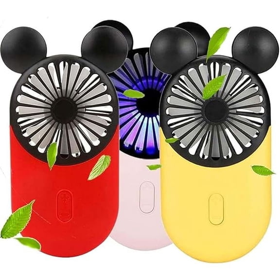 Cute Personal Mini Fan(3 PACK), Mini Handheld Fan, USB Rechargeable Portable Fan with Stylish LED Light,3 Speed Adjustable,Cute Mouse,for Kids Girls Woman Home Office Outdoor Travel