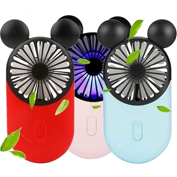 Cute Personal Mini Fan(3 PACK), Mini Handheld Fan, USB Rechargeable Portable Fan with Stylish LED Light,3 Speed Adjustable,Cute Mouse,for Kids Girls Woman Home Office Outdoor Travel