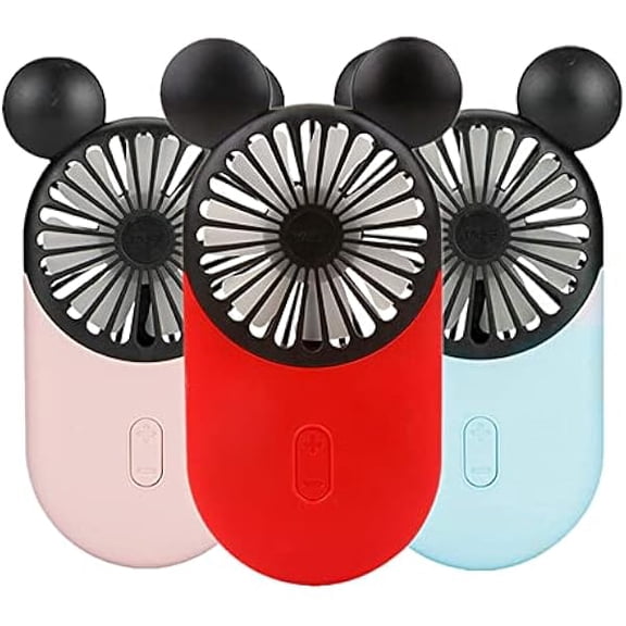 Cute Personal Mini Fan, Handheld & Portable USB Rechargeable Beautiful LED Light, 3 Adjustable Speeds, Holder, for Indoor Outdoor Activities,Cute Mouse 3 Pack (Red+Pink+Blue)