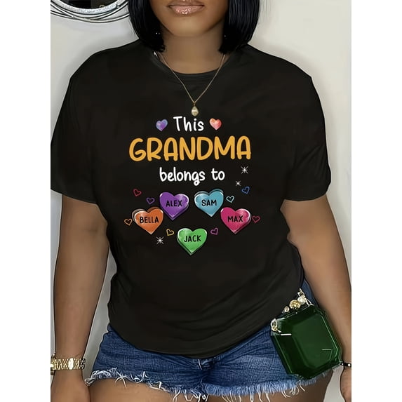 Cute Personalized Grandma T-Shirt with Grandchildren's Names - Custom Family Love Graphic Tee Gift