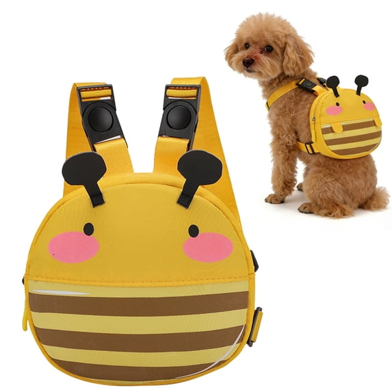 Cute Pet Backpack for Dogs Adjustable Waterproof Saddle Bag with Leash Ring Bee Frog Chick Design