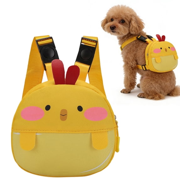 Cute Pet Backpack for Dogs Adjustable Waterproof Saddle Bag with Leash Ring Bee Frog Chick Design