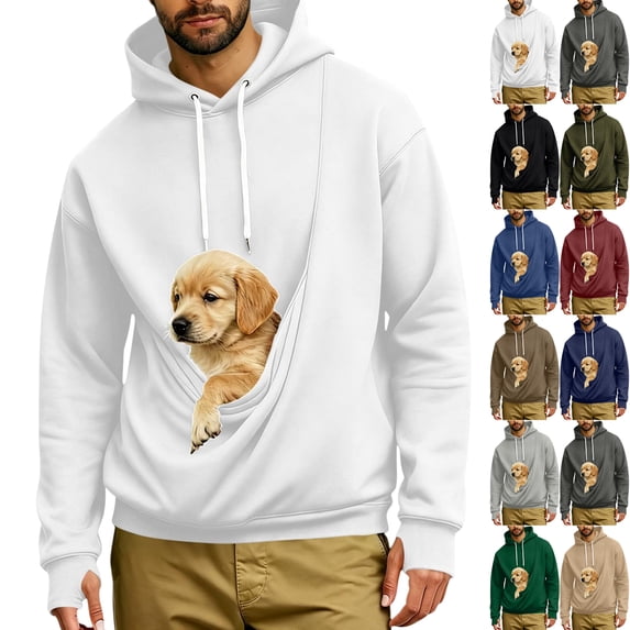 Cute Pet Carrier Hoodie for Men - Functional Kangaroo Pocket for Puppies, Kittens & Bunnies - Unique Gift for Dog Lovers