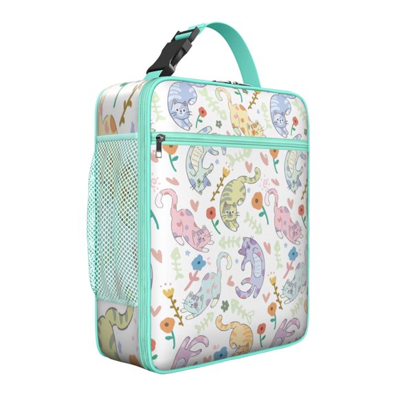 Cute Pet Cartoon Print Insulated Lunch Bag, Funny Cat Pattern Tote for Cat Lovers, School, Office, Picnic