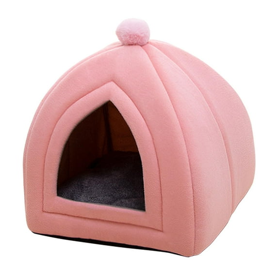 Cute Pet Cat Bed Puppy Kennel Dog House Winter Warm Washable Sleeping Cushion Sofa Velvet Nest Comfortable Cave Tent for Indoor pink