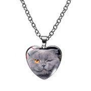 MAOKA Cute Pet Cat Heart Pendant Necklace For Women Men Glass Dome Chains Necklace Fashion Metal Vintage Jewelry Accessories Souvenir