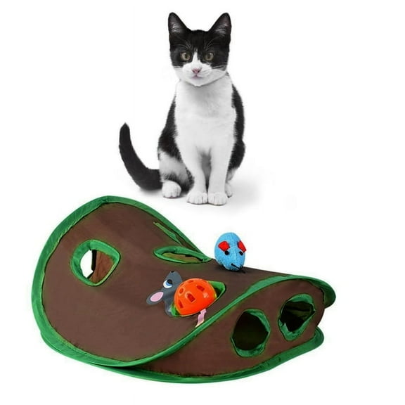 Cute Pet Cat Interactive Hide Game 9 Holes Tunnel Mouse Hunt Intelligence Toy Pet Hidden Hole Kitten Foldable Toys