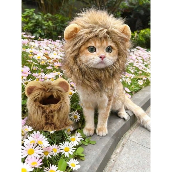 Cute Pet Clothes Cap Cat Wig Lion Mane Costume Cosplay Kitten Dog Hat With Ears Fancy Party Supplies Size L