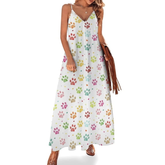 Cute Pet Dog Paw Sleeveless Dress Women's Evening Dress Womans Clothing