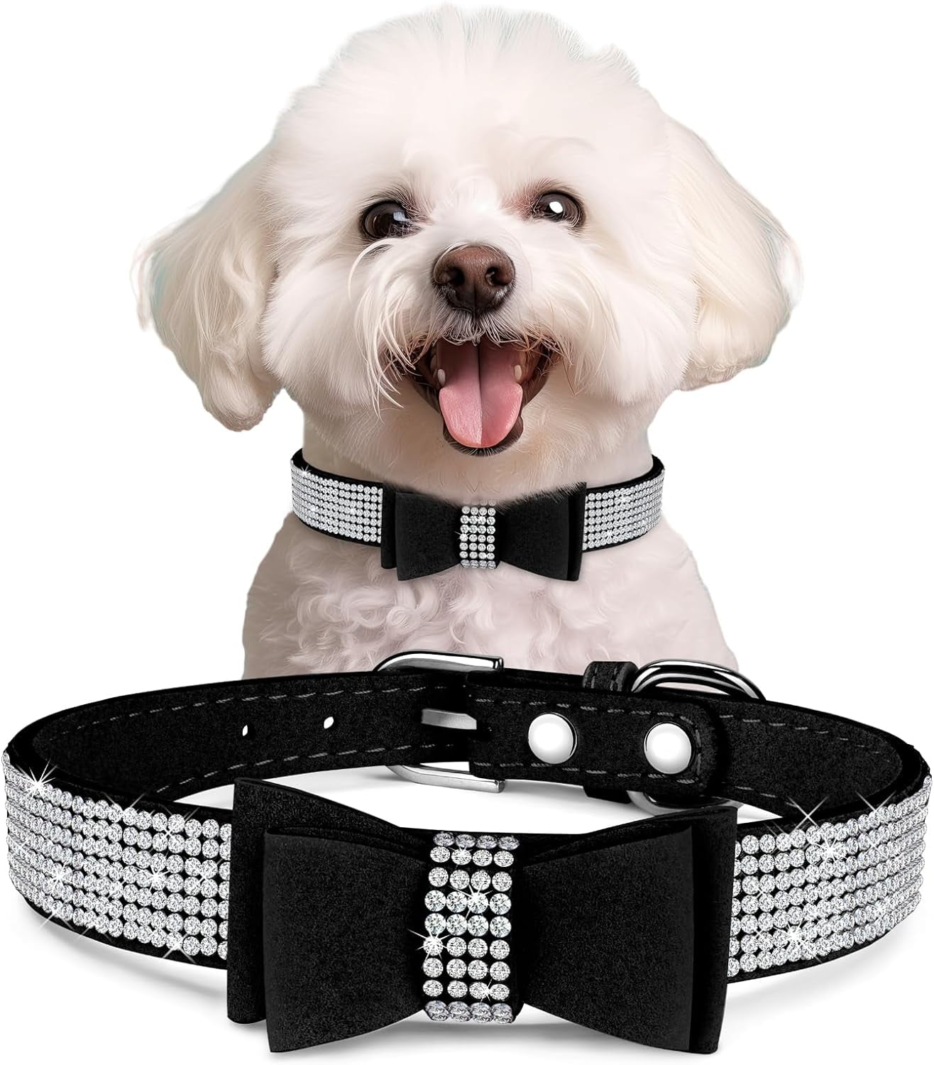 Crystal Bling Dog Collar With Bow Tie - Rhinestone Diamond Necklace For Small Dogs