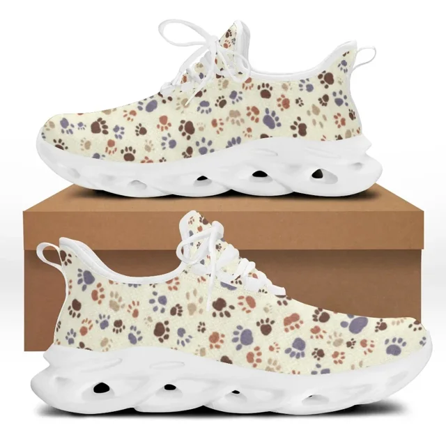 Cute Pet Footprint Print Women Mesh Swing Sneakers Breathable Lace Up