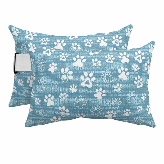 Cute Pet Footprints on Sky Blue Outdoor Pillow for Chaise Lounge Chair,Abstract Little Paws Waterproof Headrest Lumbar Pillows with Insert&Elastic Strap for Patio Pool Garden Chairs Decor,2 Pack