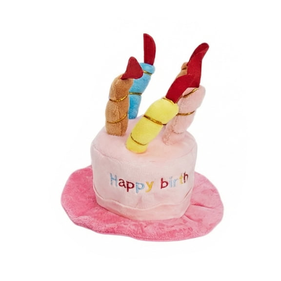 Cute Pet Party Hat for Dogs&Cats - Soft Fluffy Birthday Cap with 5 Color Candles, Adjustable Strap for Halloween, Party & Photo Shoots, Fits Small to Large Pets, Washable & Comfortable - (Pink)