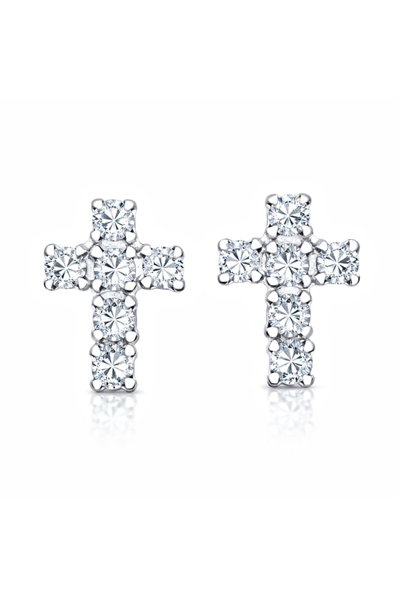 Cute Petite Cross Clear White CZ .925 Silver Mini Stud Earrings
