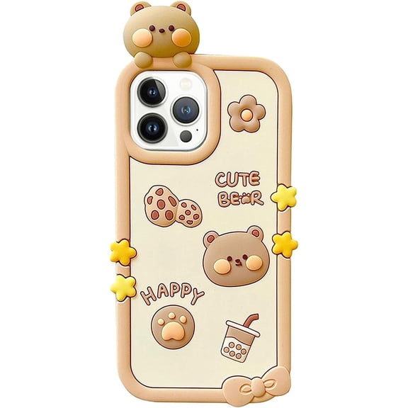 Cute Phone Case Compatible with iPhone 11 Pro Max, Silicone Camera Lens Protector Cover 3D Retro Kawaii Protective Phone Cases Cover (Bear Cookie, iPhone 11 Pro Max)