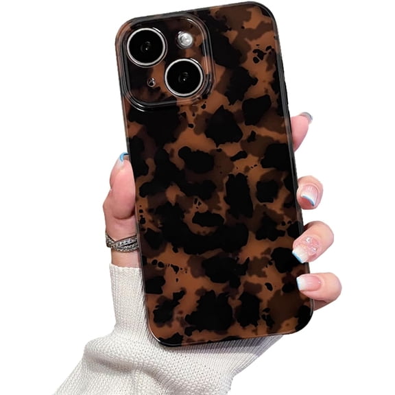 Cute Phone Case for iPhone 13 Case Amber Leopard Full Camera Protective Slim Shockproof Aesthetic Phone Case-Brown Leopard