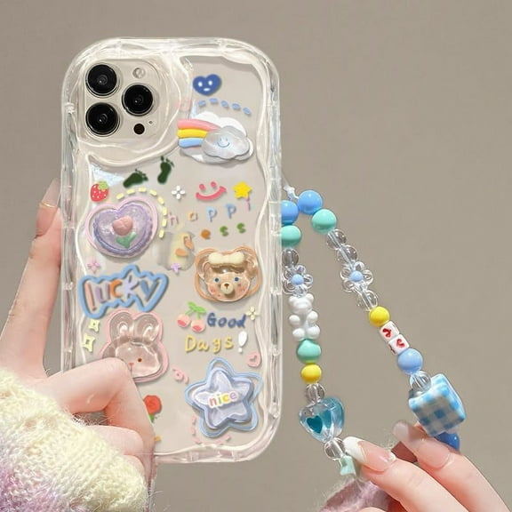 Cute Phone Case for iPhone 13 pro max Case Cute Clear 3D Bear Floral Aesthetic Phone Case with Lovely Bear Heart Chain Phone Case Girly Woman for iPhone 13 pro max