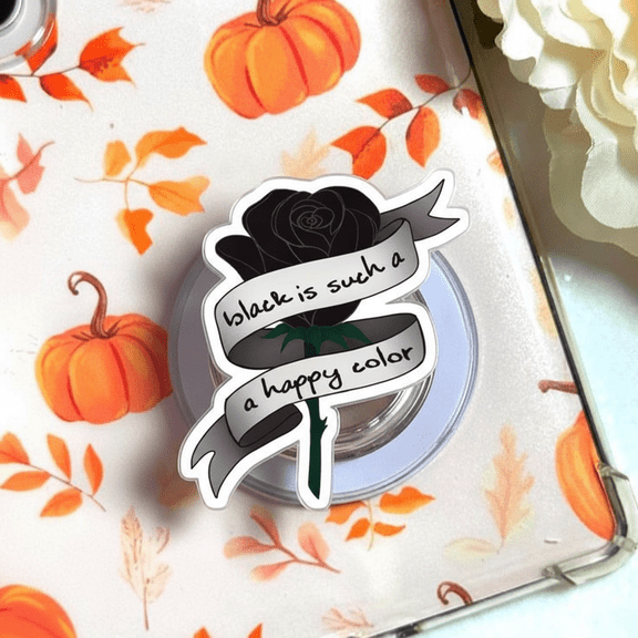 Cute Phone Grip Stand Holder, black rose Design, Expandable Phone Grip for iPhone Android