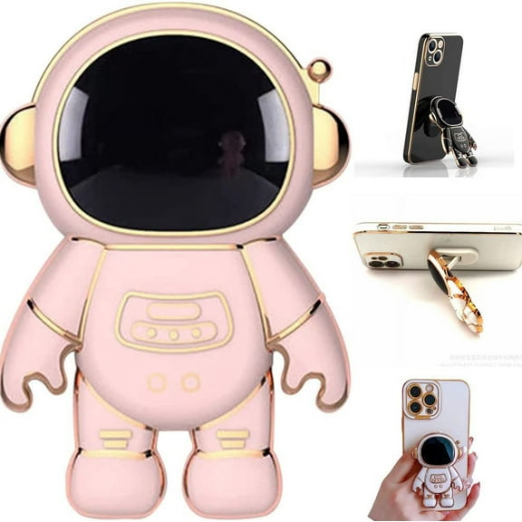 Cute Phone Stand Holder,Foldable Cell Phone Astronaut Hidden Kickstand for Desk,6D Plating Phone Ring Compatible All Phones and Tablets for Girls Women,Adjustable Retro Tablet Phone Ring Stand