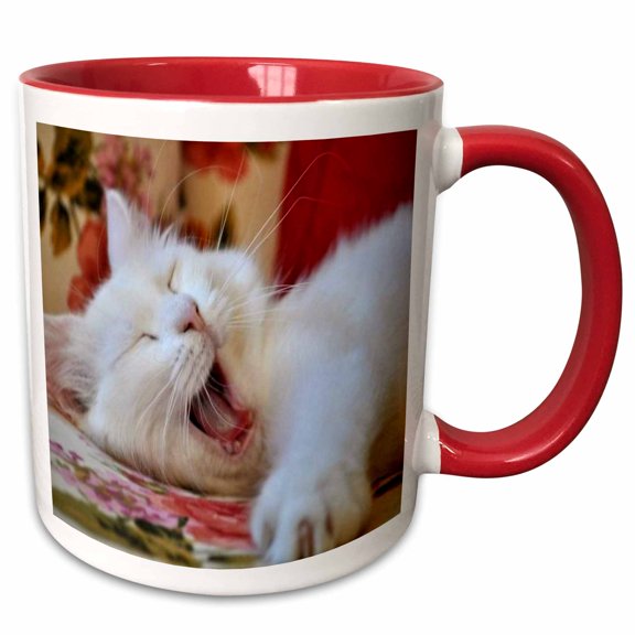 3drose, Cute Photpgraphic Portrait of a Yawning Family Pet Van Cat, 11oz Two-tone Red Mug
