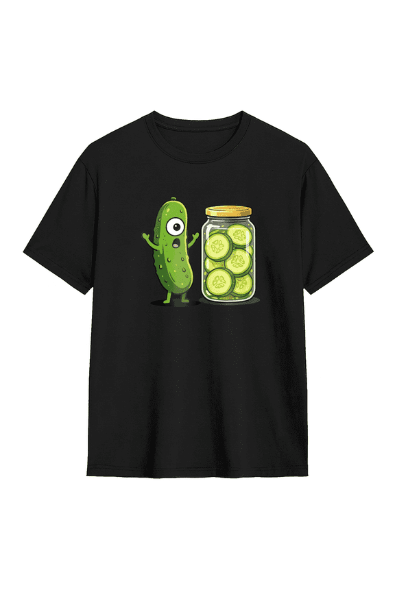 Cute Pickle In A Jar Cartoon Graphic Tee for Men and Women Funny Foodie Humor Cotton Short Sleeve T Shirt