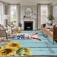 thumbnail image 1 of Cute Pig 5'x7' Area Rug, Yellow Sunflowers Blue Wooden Vintage Art Washable Non-Slip Soft Rugs, Low-Pile Large Carpet for Living Room Bedroom Dining Room, Non-Shedding Accent Rug, 1 of 9