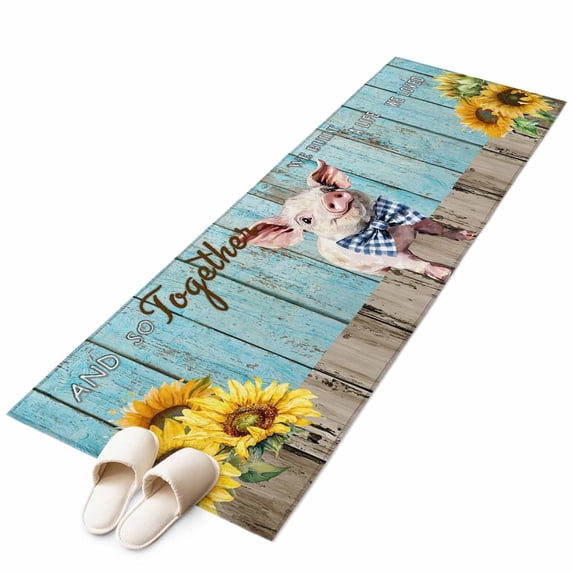 Cute Pig Area Rugs Collection 2'x6', Yellow Sunflowers Blue Wooden ...
