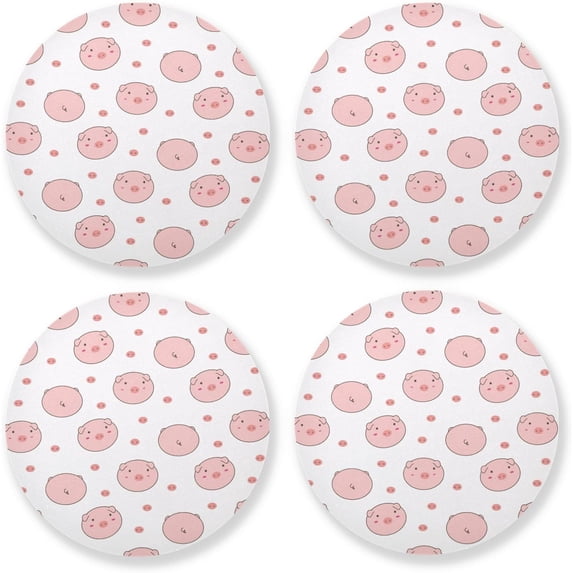 Cute Pig Background Fun Drinks Coasters, Non-Scratch Cork Base Round Cups Mats for for Wooden Coffee Table, Cool Housewarming Gift for Home Decor