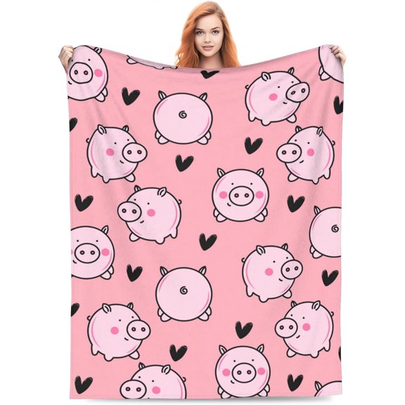 Cute Pig Blanket Gifts for Kids Adults I Love Pigs Soft Warm Lightweight Cozy Pink Kawaii Cartoon Animal Throw Blankets for Bed Living Room Sofa Couch Birthday Decor 40x50in
