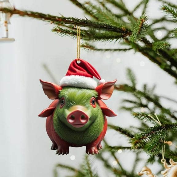 Cute Pig Christmas Tree Acrylic Ornaments,Acryli Christmas Ornament,Hanging Car Pendant Christmas Tree Ornament,Hanging Ornament for Holiday Decoration