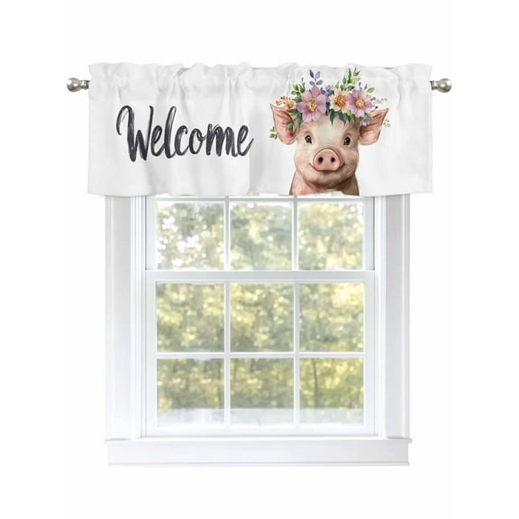 Cute Pig Curtain Valances for Windows, Spring Garland Window Valances, Window Treatment Rod Pocket Valance Curtains for Living Room/Kitchen/Bedroom/Bathroom, 54x18inch